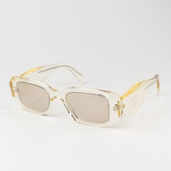 NEW Prada PR17WS 19X30N Transparent Champagne Mirror Rectangle Sunglasses
